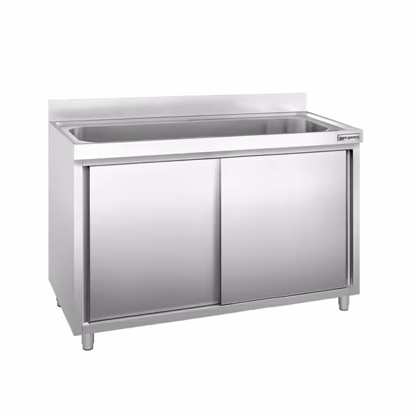 Spoelkast PREMIUM - RVS - 1400x600mm - met 1 spoelbak - met achteropstand - met schuifdeuren