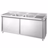 Commercial Sink Cabinet PREMIUM - Stainless Steel - 1800x600 -  2 Bowls Middle