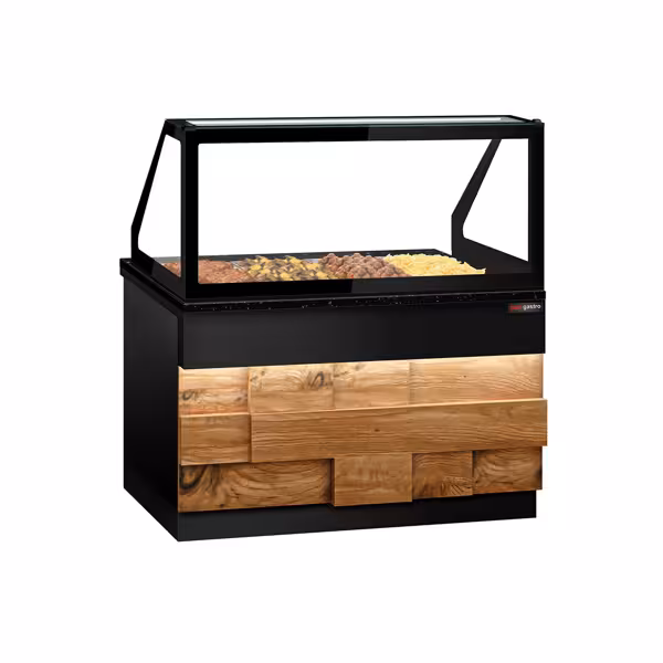 Hot Servery Counter TORONTO - 1500mm - wood front - Bain Marie Top for 4x GN 1/1 - Black Granite Worktop