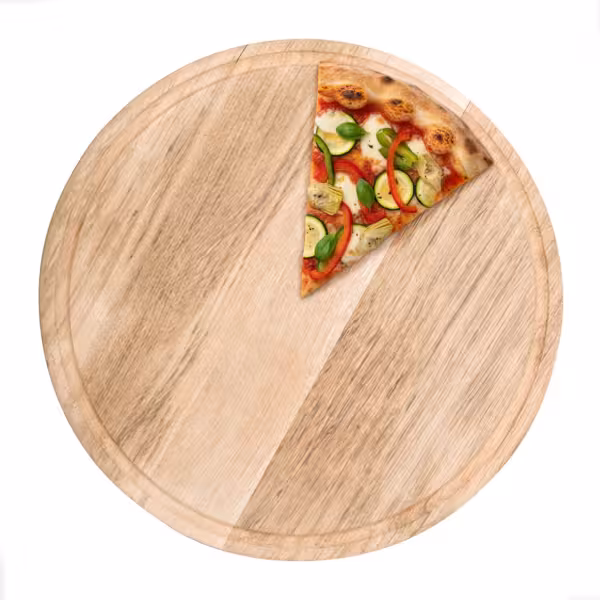 Plato para pizza con ranura para jugos - Ø 38 cm | Tablero de pizza | Plato de madera