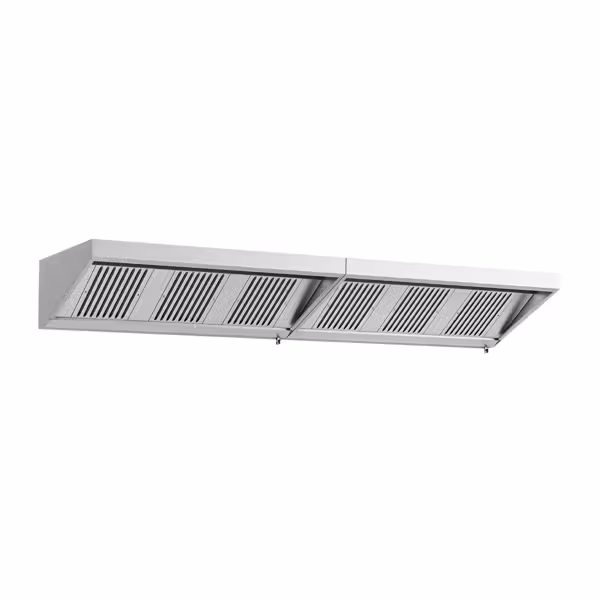 Wandafzuigkap RVS - 900mm diep - 3600mm - zonder motor - met 6 labyrintfilters en verlichting