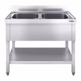 Commercial Sink Table PREMIUM - 1000x600 - Bottom Shelf - 2 Bowls middle