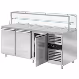 Saladette réfrigérée PREMIUM - 2020mm - 580L - 3 portes - avec vitrine de comptoir pour 5x GN 1/1 & 1x GN 2/4 & 1 étagère - plan de travail en granit noir