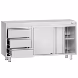 Stainless Steel Floor Cupboard ECO - 1400x700mm - with Sliding Doors | 3 Drawers left