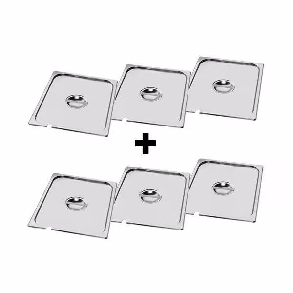 (6 Stück) Edelstahl-Deckel GN 2/3 - mit Löffelaussparung