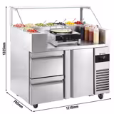 Saladette Kompakt - 1210x700 mm - glasöverdel - 1 dörr & 2 lådor - för 9x GN 1/6 - inkl. Crêpes‑apparat & degfördelare