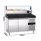 Commercial Pizza Prep Counter - Granite Top PREMIUM - 1500x800mm - with 2 doors - incl. refrigerated topping unit with glass sneeze guard LED - 6x GN 1/3