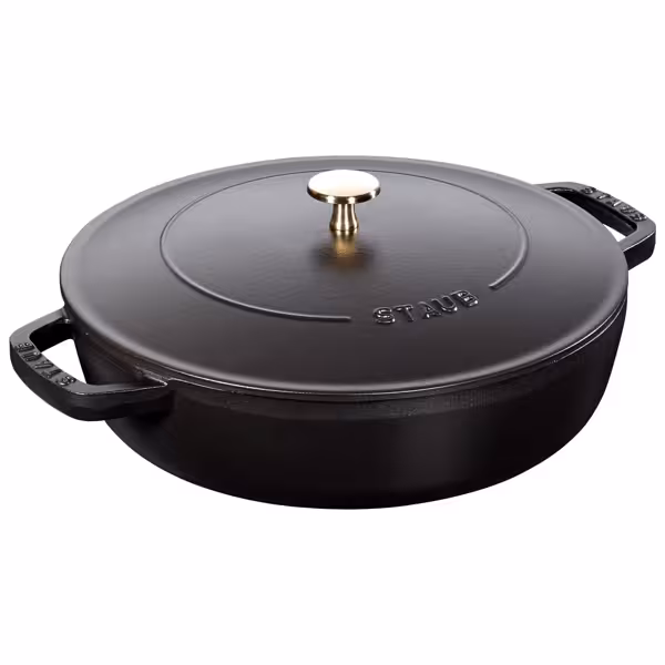 STAUB | Enameled Cast Iron Round Braiser – Ø28 cm - Black - Self-Basting Chistera Lid