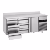 Chladicí stůl PREMIUM - 1865x700x970 mm - 474 l - s 1 dveřmi - s 6 zásuvkami - zadní lem