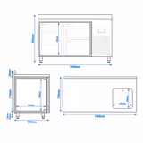 Mostrador refrigerado PREMIUM PLUS - 1468x700mm - de trabajo con fregadero - 1 puerta y 2 cajones - encimera con alzatina - 305l