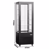 Dik Tip Soğuk Teşhir Dolabı - Çift Cam - raflı 5 cam raf - Önde 1 cam kapı & arkada 1 cam kapı - 440L - 675mm - Siyah