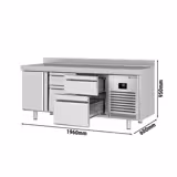 Rashladni pult PREMIUM PLUS - 1960x600 mm - 385 l - s 1 vrata - s 4 ladica - Ventilirano hlađenje - Podignuti rub