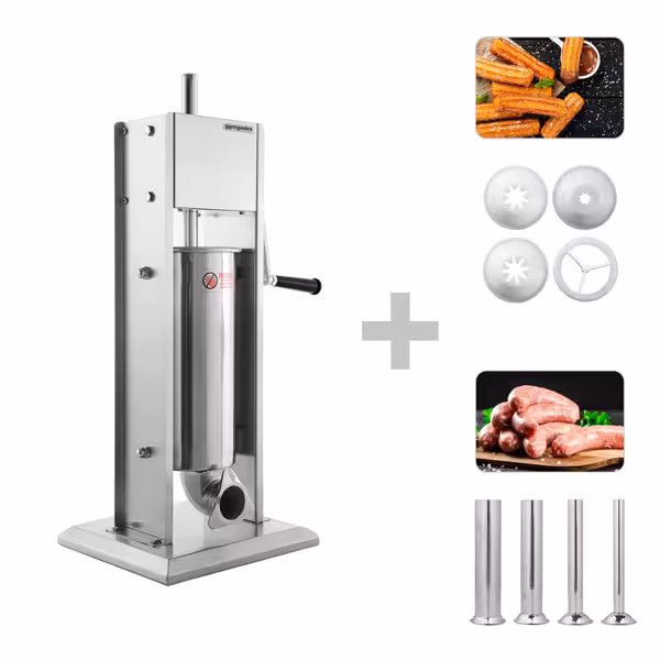 Handmatige worstenvuller - verticaal - met churrosset - 5l - RVS - incl. 4 vulbuizen & 3 churrosvormen