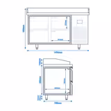 Pizzakylbänk PREMIUM PLUS - 1490x700mm - 4 lådor