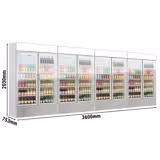 (4 pcs) Commercial Beverage Display Fridge with Illuminated Canopy - 4800mm - 4800 Litres - with 8 hinged glass doors - LED lighting - Grey - Temperature range 1 to 10 °C
