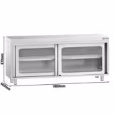Gesloten RVS werktafel PREMIUM - 1800x600mm - met 2 glazen schuifdeuren