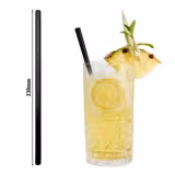 (50 pieces) – Reusable Glass Drinking Straws – 230 mm – Ø 8 mm – Matte Black – Includes 1 Cleaning Brush