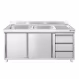 Spülschrank PREMIUM - 1400x600mm - mit 3 Schubladen & 2 Becken links
