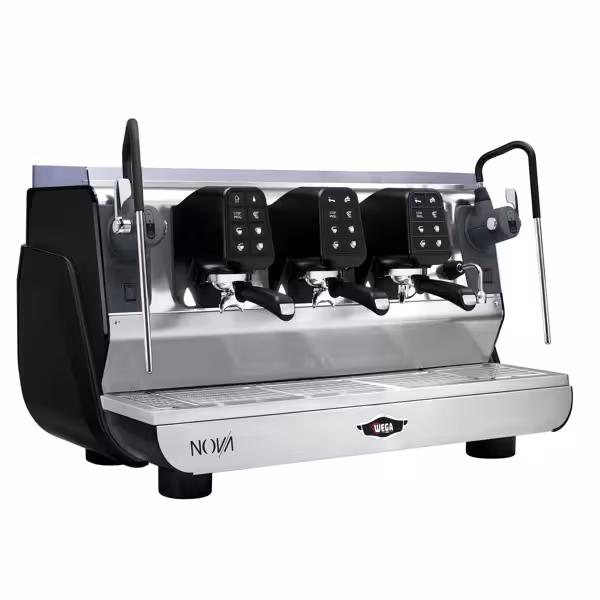 WEGA | NOVA - Siebträgermaschine - 3 Gruppig - 5,7 kW - mit 2 Milchaufschäumern & Heißwasser - Touch - Schwarz