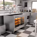 Vitrine chauffante professionnelle - portes arrière coulissantes - arrière vitré - 2kW - 4 étagères - 1098x480x840mm