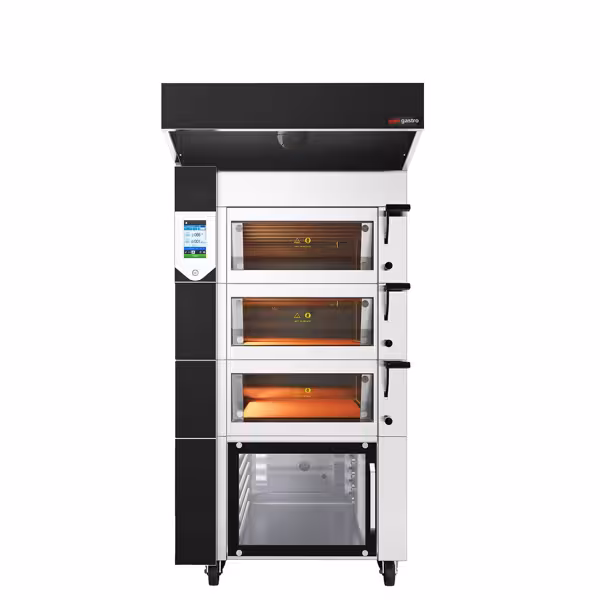 Cuptor cu etaj pentru panificație cu funcție de abur - Touch - 3 camere de coacere - incl. capac și cadru de bază cu suport pentru tavă EN