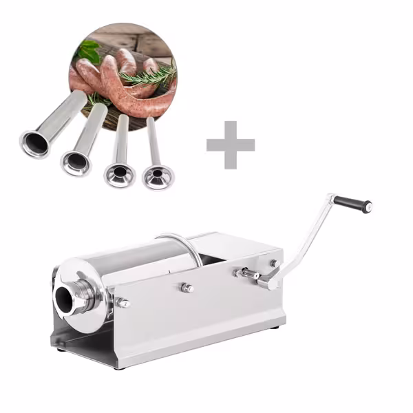 Manual Sausage Filler - Horizontal - 5L - Stainless Steel - incl. 4 sausage-filler nozzles