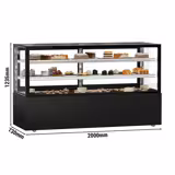 Koel- & Gebaksvitrine MADRID - 890 liter - 2000mm - schuifdeuren - met 2 glazen plateaus - zwart mat - NL