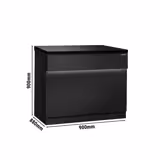 din oțel inoxidabil Tejghea casă de marcat TORONTO & 1 masă depozitare, LED exterior - 900x880 mm - Panou față Negru mat - blat de lucru din granit negru - oțel inoxidabil