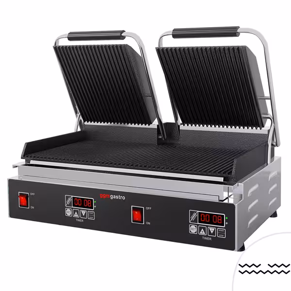 Commercial Contact Grill - Heavy Duty Panini Press – Ribbed Top & Bottom – 3.6 kW – Easy-clean – 570×410×210 mm