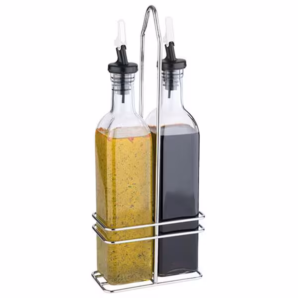 (6 pièces) Ménage huile & vinaigre - 500 ml - Support en inox - avec bec verseur anti-goutte