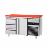 Commercial Counter Fridge PREMIUM - 1400x700mm - with 1 door - 3 drawers - incl. cutting board red - capacity 281 litres