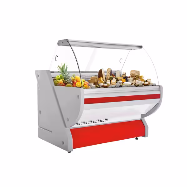 Banco gastronomia professionale / Banco Macelleria  - 1325x1150mm - Statica - 260 L - Vetro curvo - Colore Rosso - servizio assistito