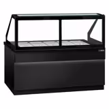 Mesa saladette refrigerada TORONTO - 2000mm - 1200L - frontal negro - 3 puertas macizas - con vitrina de cristal para 5x GN 1/1 & tapa de cristal & 1 estante - encimera de granito negro