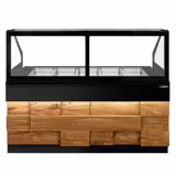Saladette TORONTO - 2000mm - houtlook front - 3 deuren - met rechte glazen opzetvitrine voor 5x GN 1/1 - granieten werkblad