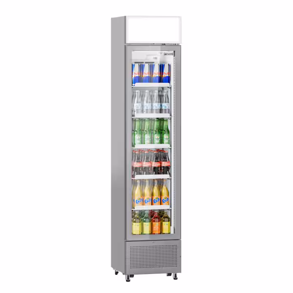ثلاجة عرض مشروبات PREMIUM - تصميم بدون إطار - مع باب زجاجي & لوحة إضاءة إعلانية - 435 mm - 145 L