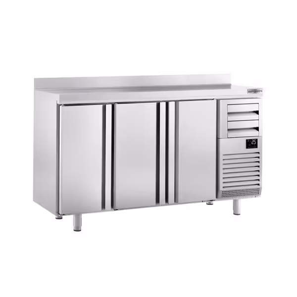 Ψυγείο πάγκος συντήρησης PREMIUM PLUS - 1960x600 mm - 520 λίτρα - 3 πόρτες, 2 συρτάρια GN 1/2, GN 1/1, στατική ψύξη, αυτόματη απόψυξη, LED φωτισμός & πλάτη ανύψωσης