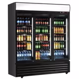 Commercial Upright Glass Door Display Fridge with Illuminated Canopy - 2050mm - 1500 Litres - with 3 hinged glass doors - LED lighting - digital controller with temperature display - Black/White - Temperature range 2 to 8 °C