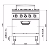 Gasfornuis - Paolo 900 - 800x900mm - 35,8 kW - 4 pits - incl. gas statische oven - 7,8 kW