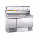 Pizzawerkbank ECO - 1400x700mm - met granieten werkblad - met 3 deuren - incl. glasvitrine - 6x GN 1/4