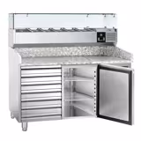 Table réfrigérée à pizza ECO - 1500 x 800 mm - avec 1 porte et 7 tiroirs - incl. vitrine réfrigérée - 6 x GN 1/3