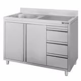 Commercial Sink Cabinet ECO - 1200x600mm - with 1 bowl left-hand - 3 drawers