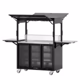 Mobiel cocktailstation - met barkoelkast, werkblad, glazen blad & LED-verlichting - scharnierend