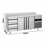 Soğutmalı tezgah PREMIUM - 1865x700mm - 2 kapılı; 3 çekmeceli - dijital termostat; EVCO display; soft-closing; içten motorlu; fanlı soğutma - çalışma yüzeyi arkadan yükseltili