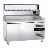 Pizzawerkbank PREMIUM - 1500x800mm - met granieten werkblad - met 2 deuren - incl. glasvitrine LED - 5x GN 1/3 + 1x GN 1/2