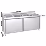 Spoelbakkast PREMIUM - 2000x700mm - met 2 spoelbakken in het midden