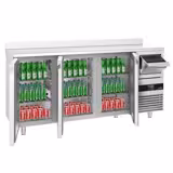 Commercial Back Bar Bottle Cooler PREMIUM - 2135x600x1150mm - 570L - with 3 Hinged Glass Doors, upstand & knock box for coffee - Stainless Steel