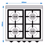 Gasfornuis - Paolo 900 - 800x900mm - 47,8 kW - 4 pits - incl. gas statische oven - 7,8 kW - hoog vermogen