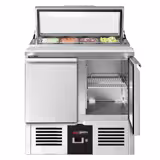 Saladette réfrigérée PREMIUM - 900mm - 159L - 2 portes - avec découpe pour 4x GN 1/3 & Couvercle verre