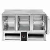 Koelwerkbank PREMIUM - 1368x700mm - 368 liter - met 3 glazen deur(en) - met opstand