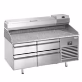 Commercial Pizza Prep Counter - Granite Top PREMIUM PLUS - 1490x700mm - with 0 doors & 4 dough drawers - incl. refrigerated topping unit - 6x GN 1/4